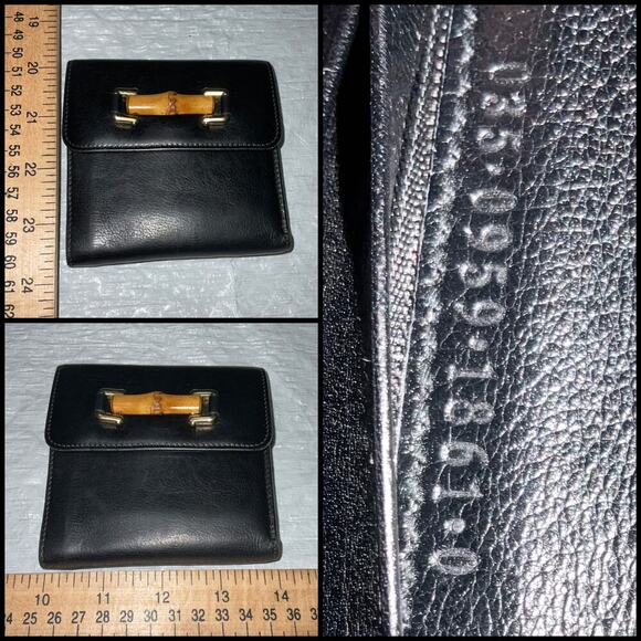 GUCCI Vintage Black leather trifold wallet with Front Bamboo Accent - Picture 10 of 15